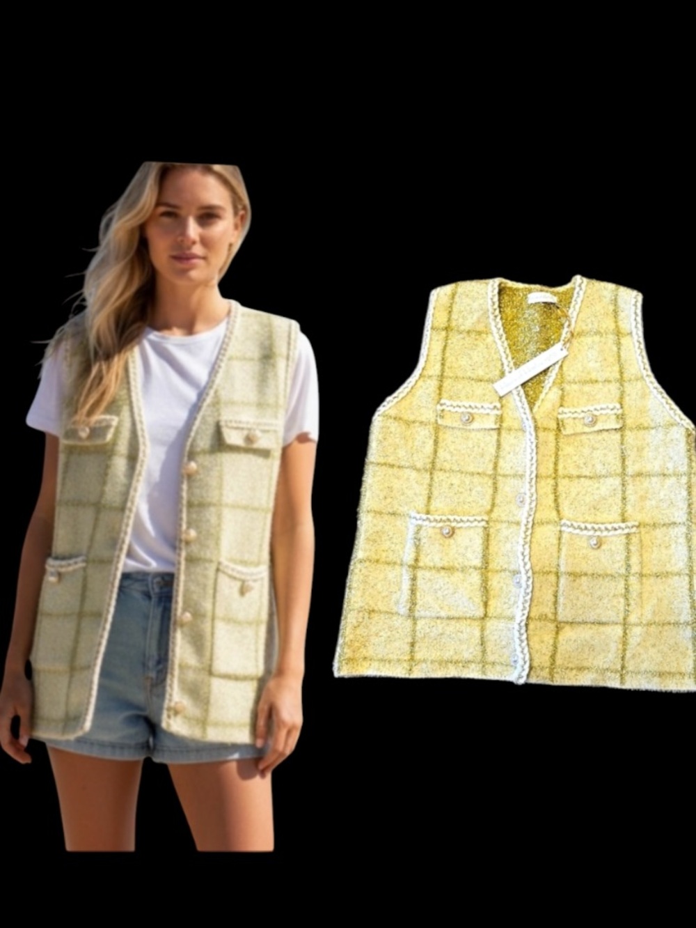 House of Harlow 1960 Metallic Gold Tweed Vest